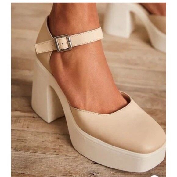 Free People Gwen Platform Leather Mary Jane Moonlight White Chunky Heel Size 40 - Picture 1 of 7
